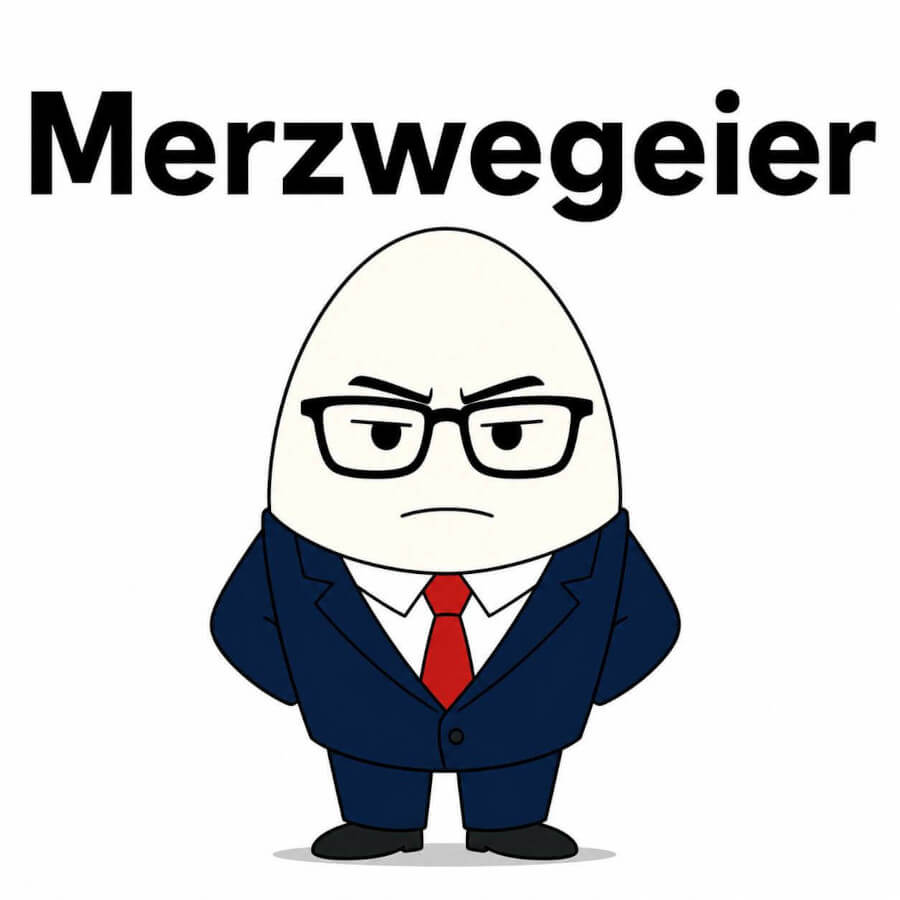 Merzwegeier Motiv: stylisher Patch mit dem Schriftzug Merzwegeier und kreativem Design für das Jugendwort 2026